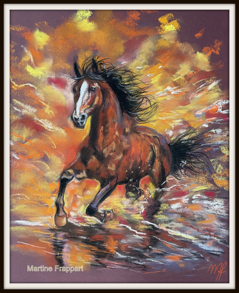 pastel d'un cheval au galop