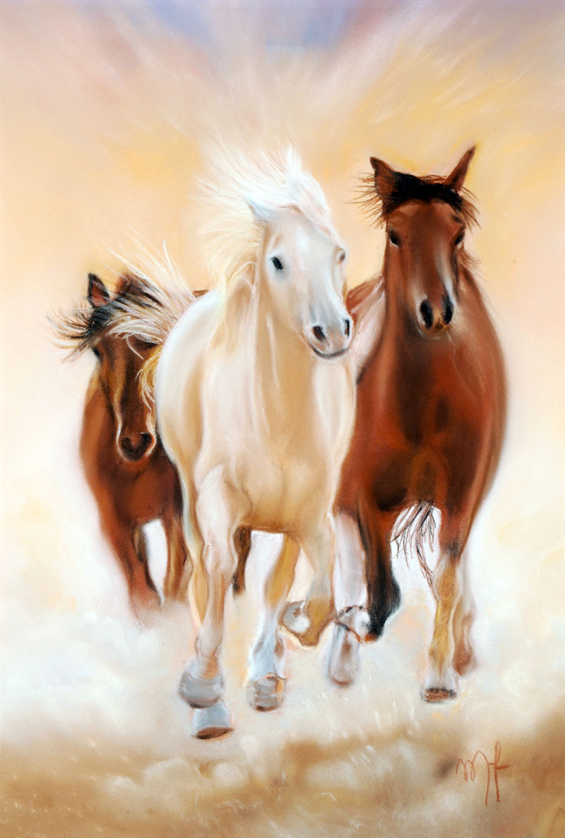 pastel de chevaux au galop