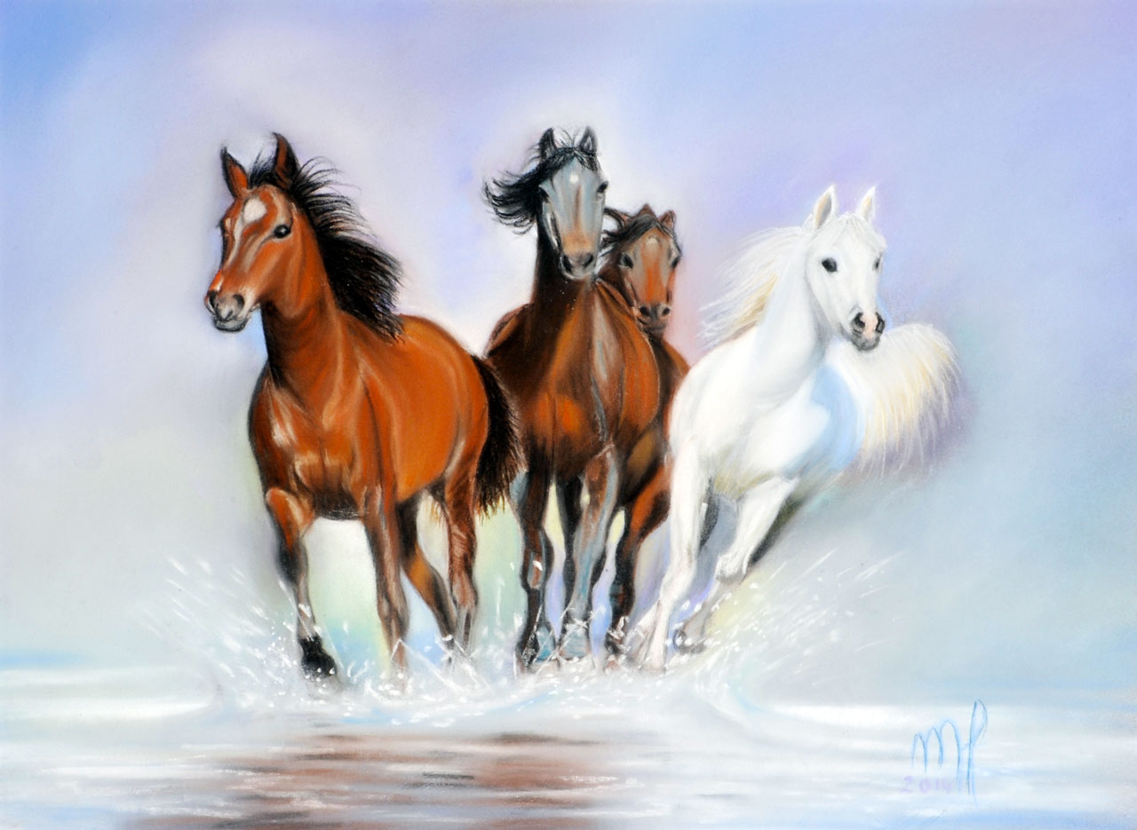 pastel de chevaux au galop
