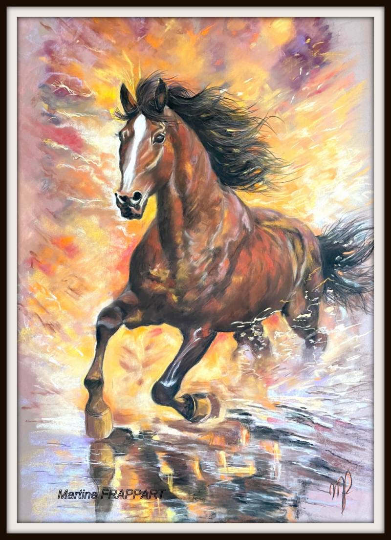 pastel d'un cheval au galop