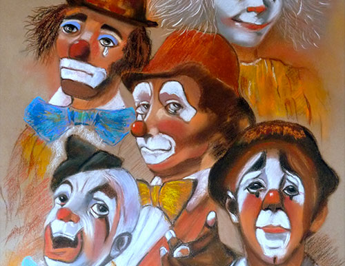 pastel d'un portrait de clowns