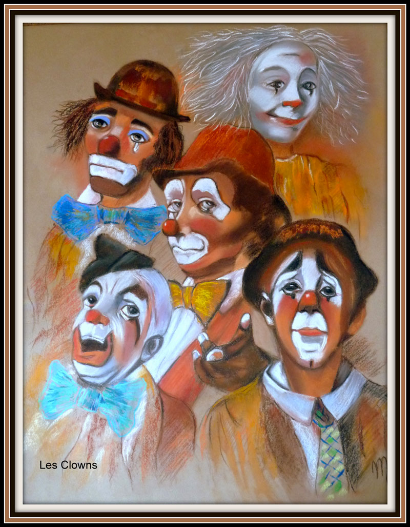 pastel portrait des clowns
