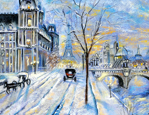 pastel de Paris sous la neige