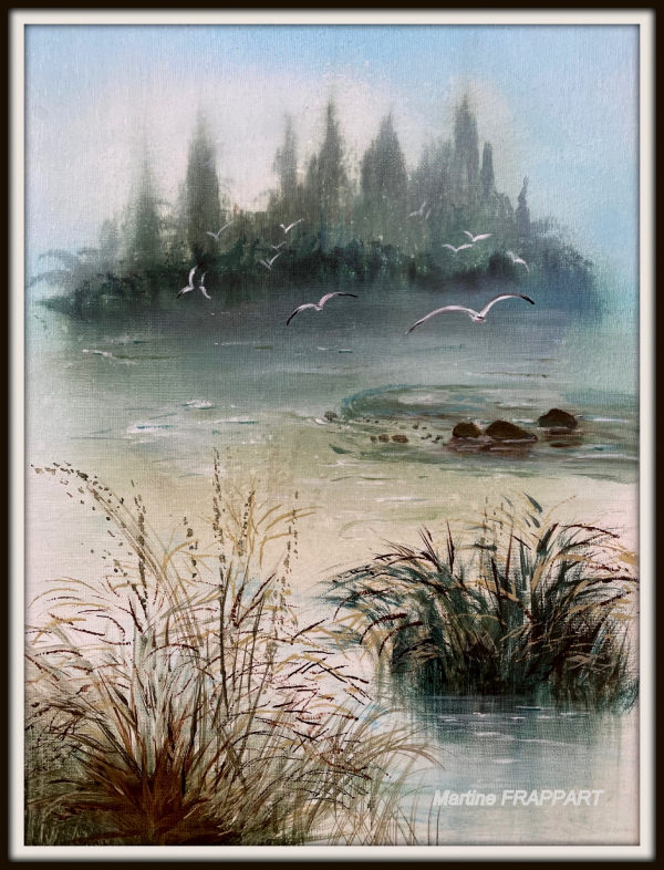 acrylique d'un paysage en bord de loire